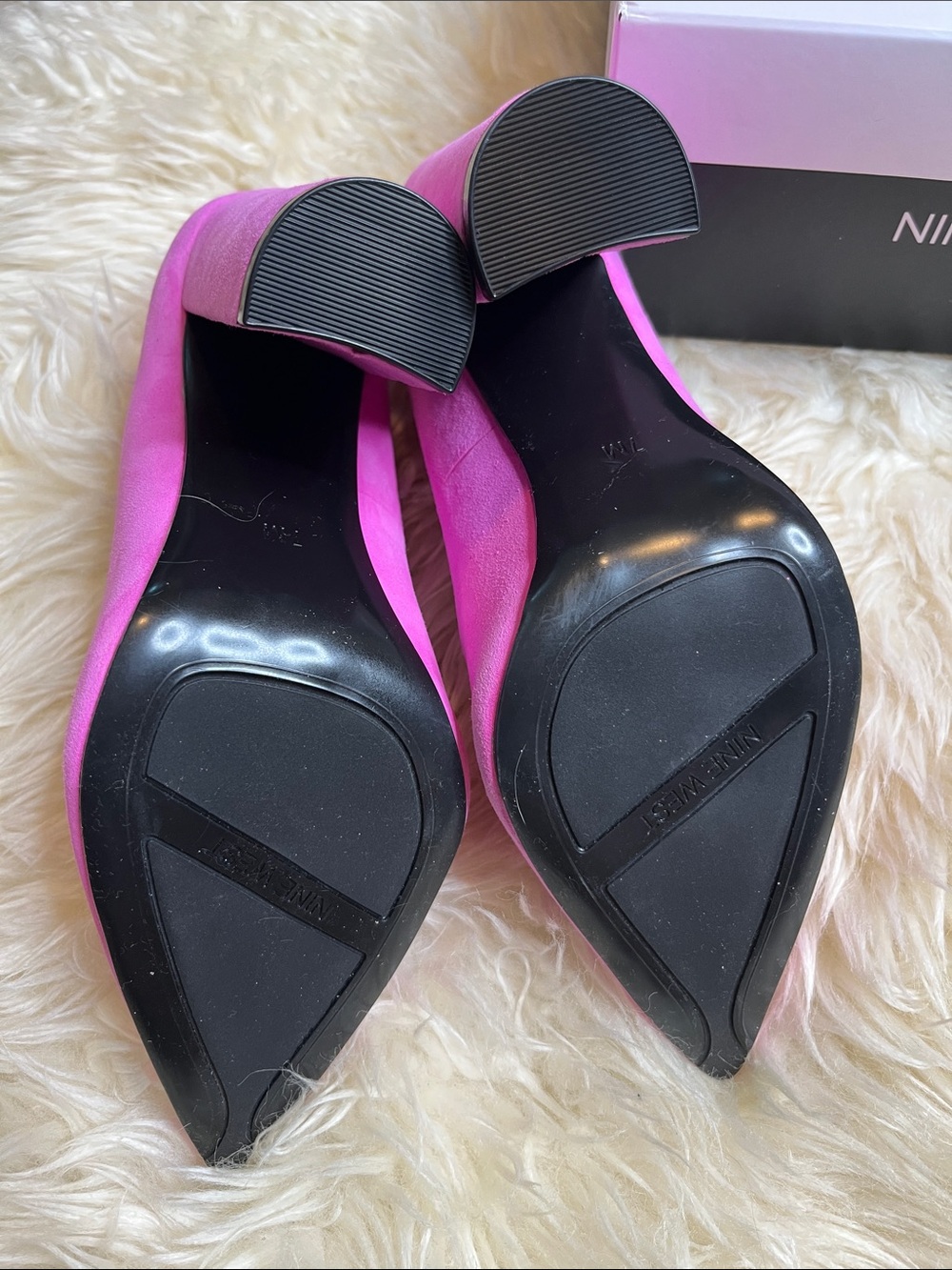 NIB Nine West Plana Pump Magenta Suede - Size 7 Barbie Block Heel Ankle Strap - Picture 6 of 8
